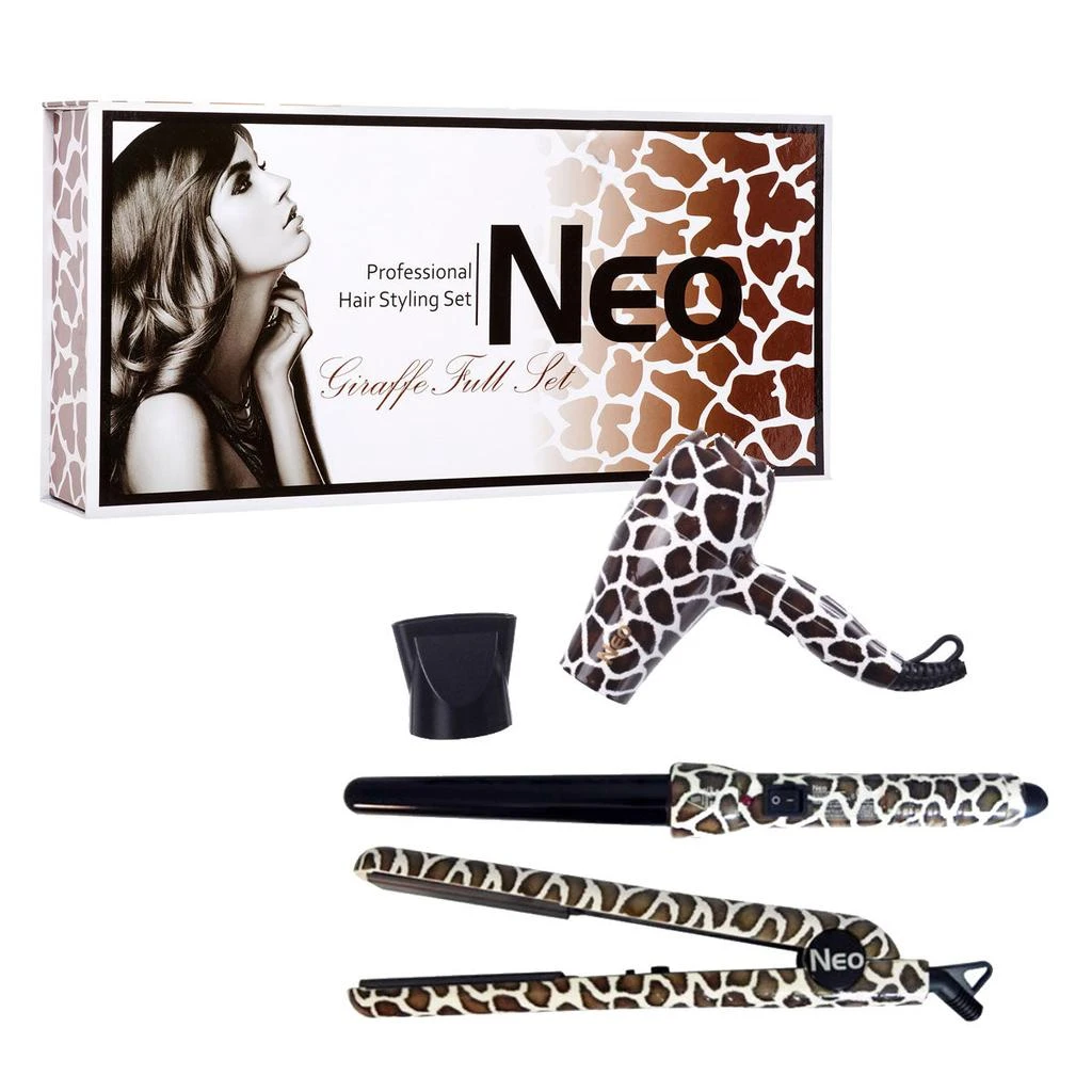 NEO Choice The Full Set - 1.25" Ceramic Flat Iron w/ 25-18mm Curling Wand & Mini Travel Hair Dryer 2