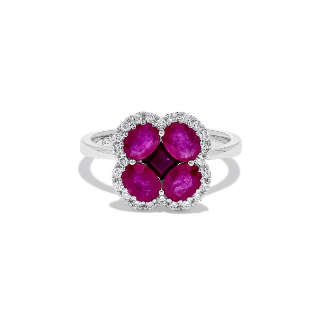 H.J. Namdar 2.25 ct tw Ruby and Diamond Clover Ring 14K White Gold Natural Rubies and Diamonds Size 6 2