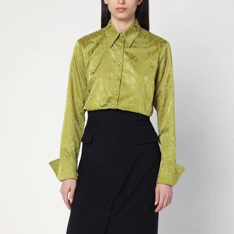 Dries Van Noten GREEN SHIRT WITH BAROQUE PATTERN 1