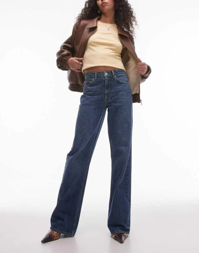 Topshop Topshop mid rise wide leg jean in mid blue 1