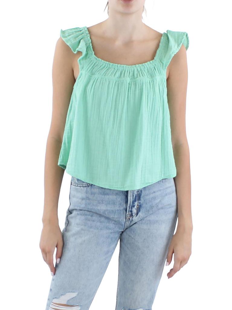 Derek Heart Juniors Womens Cotton Ruffle Strap Pullover Top