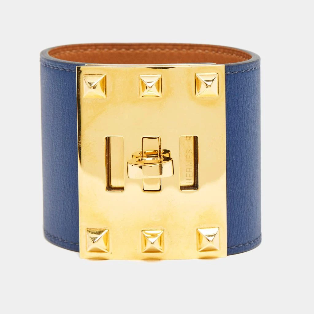 Hermes Hermès Kelly Dog Navy Blue Leather Gold Plated Bracelet