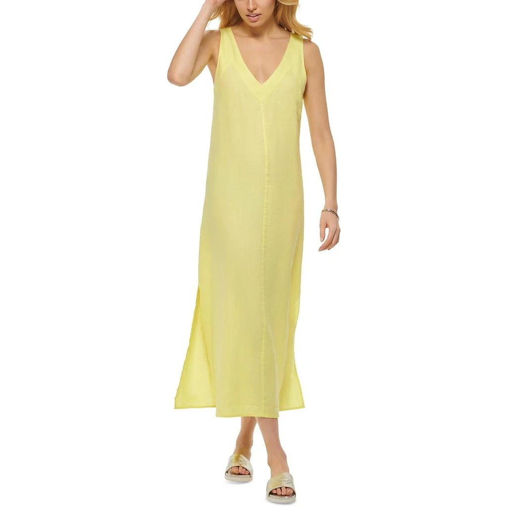 Pure DKNY Womens Linen V Neck Maxi Dress 1
