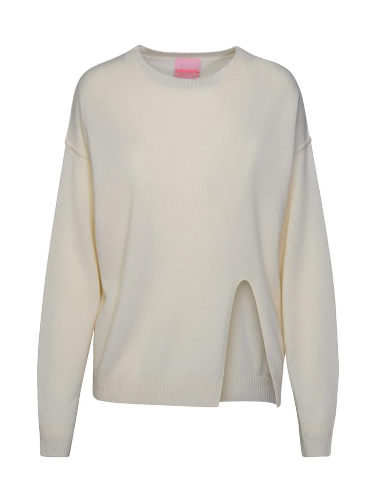 CRUSH Cashmere Women's Koa Split Crew Sweater In Organic White