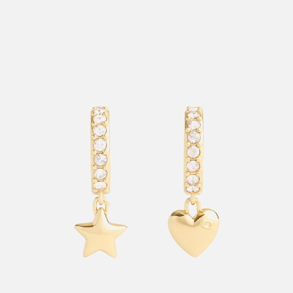 Coach Coach Signature Gold-Tone Heart and Star Charm Huggie Earrings 1