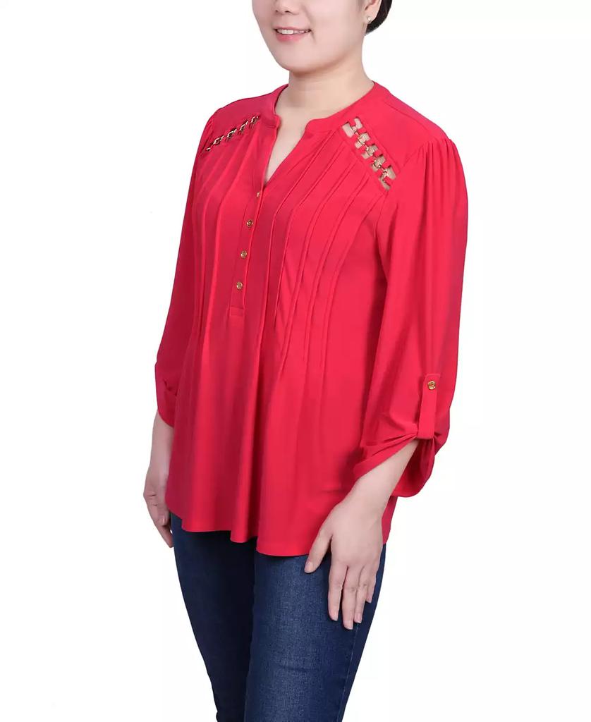売れ筋商品|||ニューヨークコレクション カットソー トップス レディース Petite Pin tuck Front Top with Chain Details Butter Scotch Ny Collection Petite Pin tuck Front Top with Chain Details