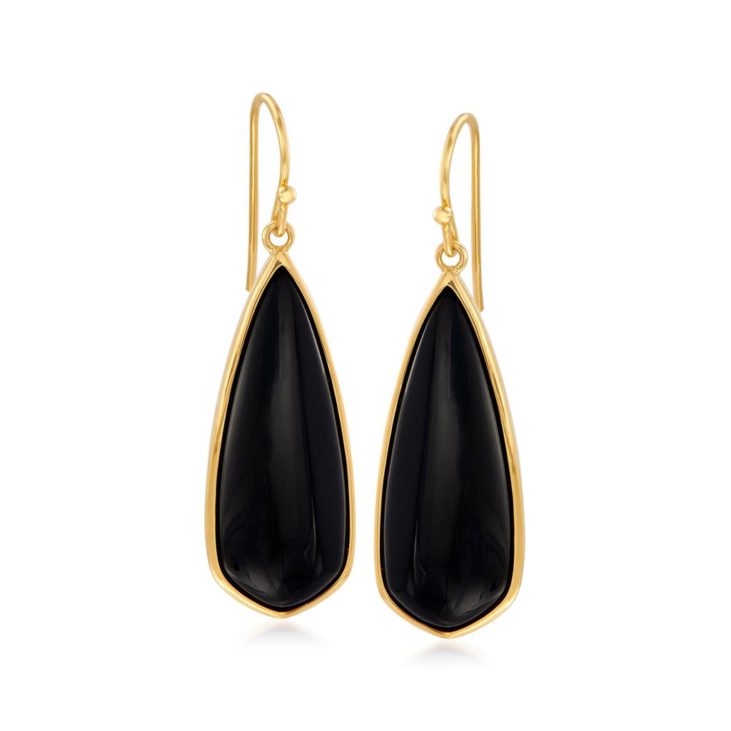 Ross-Simons Ross-Simons Black Onyx Teardrop Earrings in 18kt Gold Over Sterling