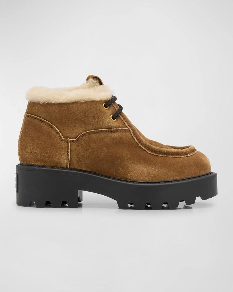 Miu Miu Suede Shearling Lace-Up Chukka Booties 1