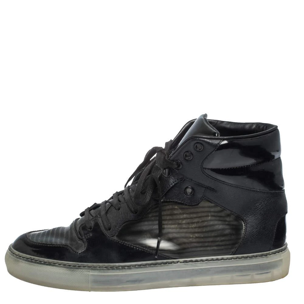 Balenciaga Balenciaga Black Leather and PVC Patchwork High Top Sneakers Size 41 2