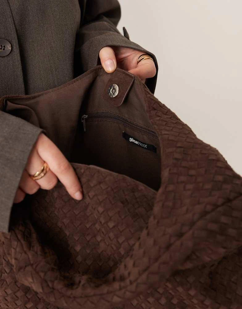 GINA TRICOT Gina Tricot large slouchy faux suede braided weave shoulder bag in dark brown 4