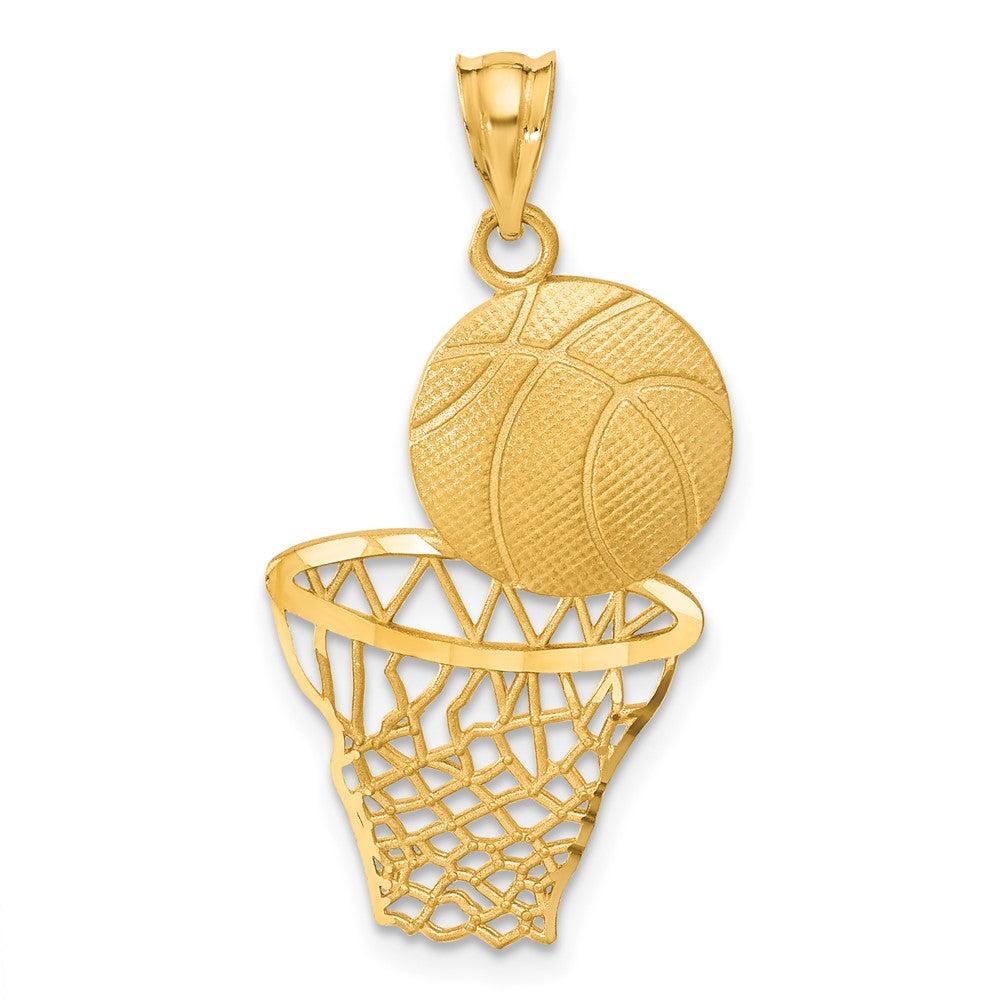 Diamond2Deal 14k Yellow Gold Satin Diamond-Cut Basketball and Net Pendant