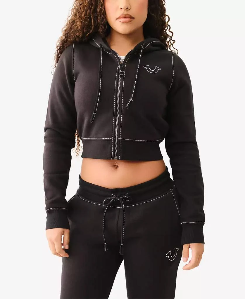 True Religion Women's Shrunken Big T Zip Hoodie Sweatshirt 3