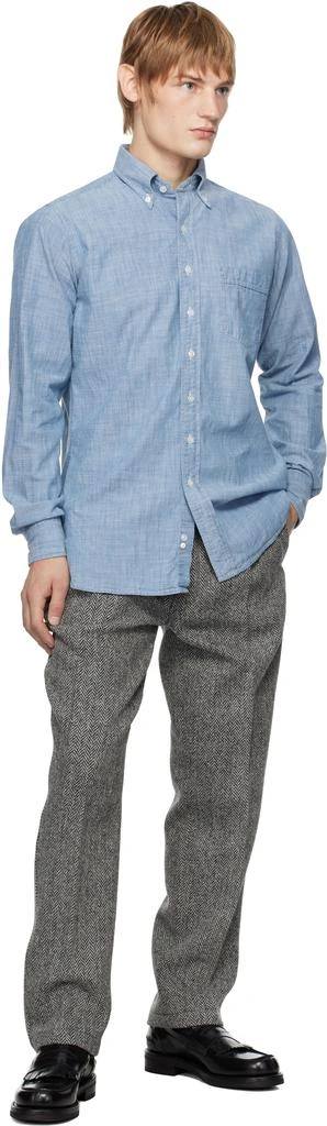 Drake's Blue Cotton Chambray Button-Down Shirt 4