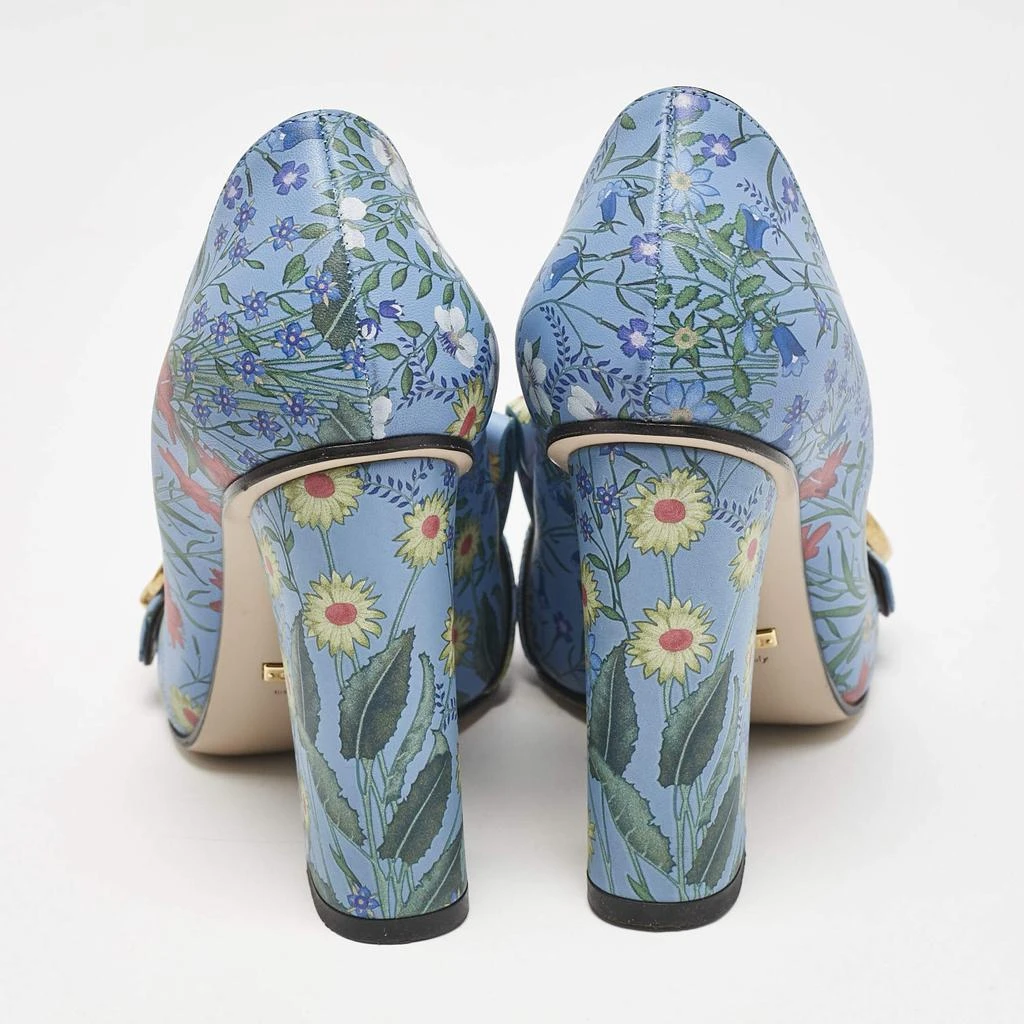 Gucci Gucci Blue Floral Print Leather GG Marmont Fringe Pumps Size 36 5