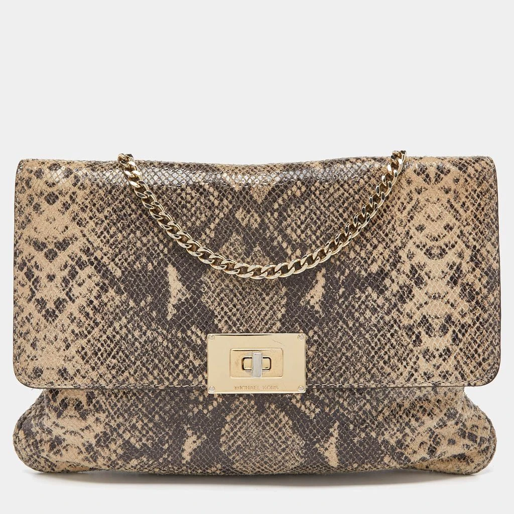Michael Kors MICHAEL Michael Kors Beige Python Effect Leather Oversized Sloan Chain Clutch 1