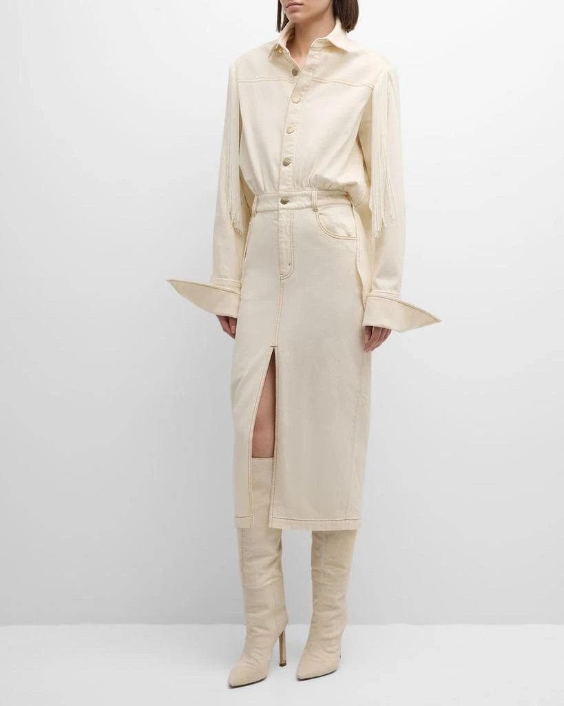 Hellessy Ivy Fringe Long-Sleeve Slit-Hem Midi Denim Shirtdress 2
