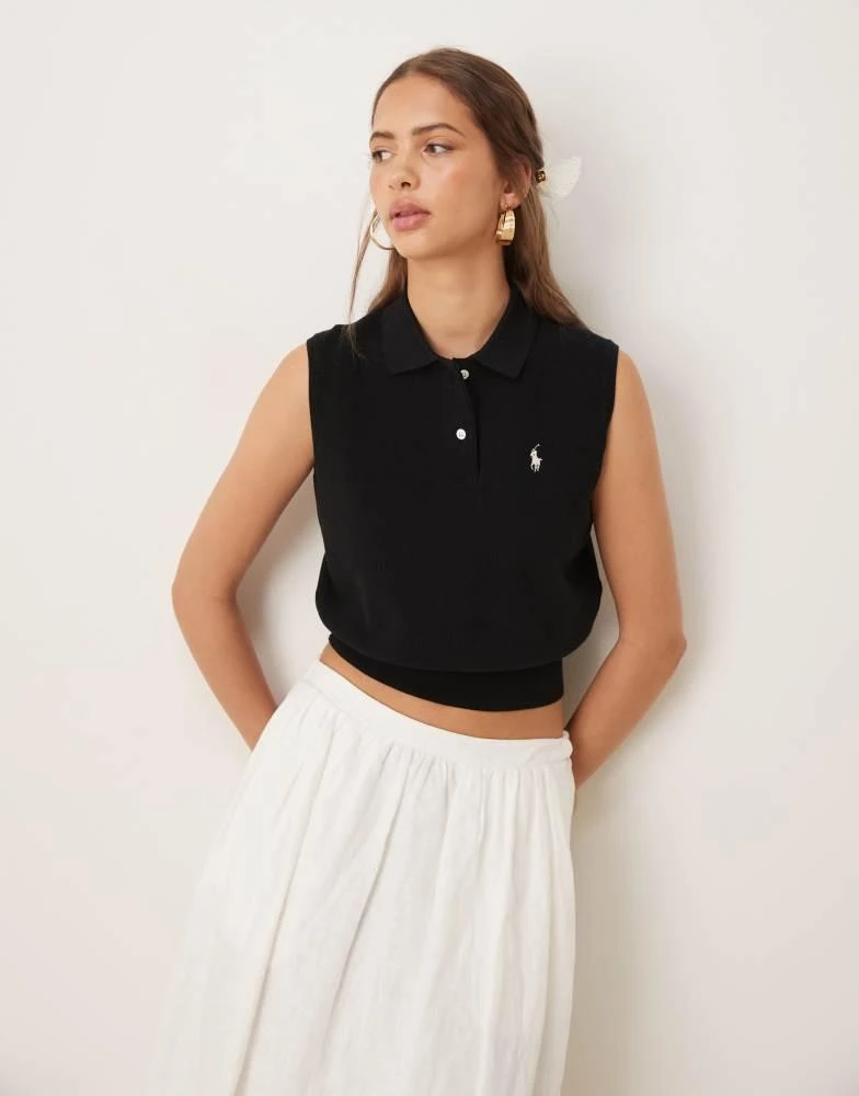Ralph Lauren Polo Ralph Lauren cropped sleeveless polo shirt in black 1
