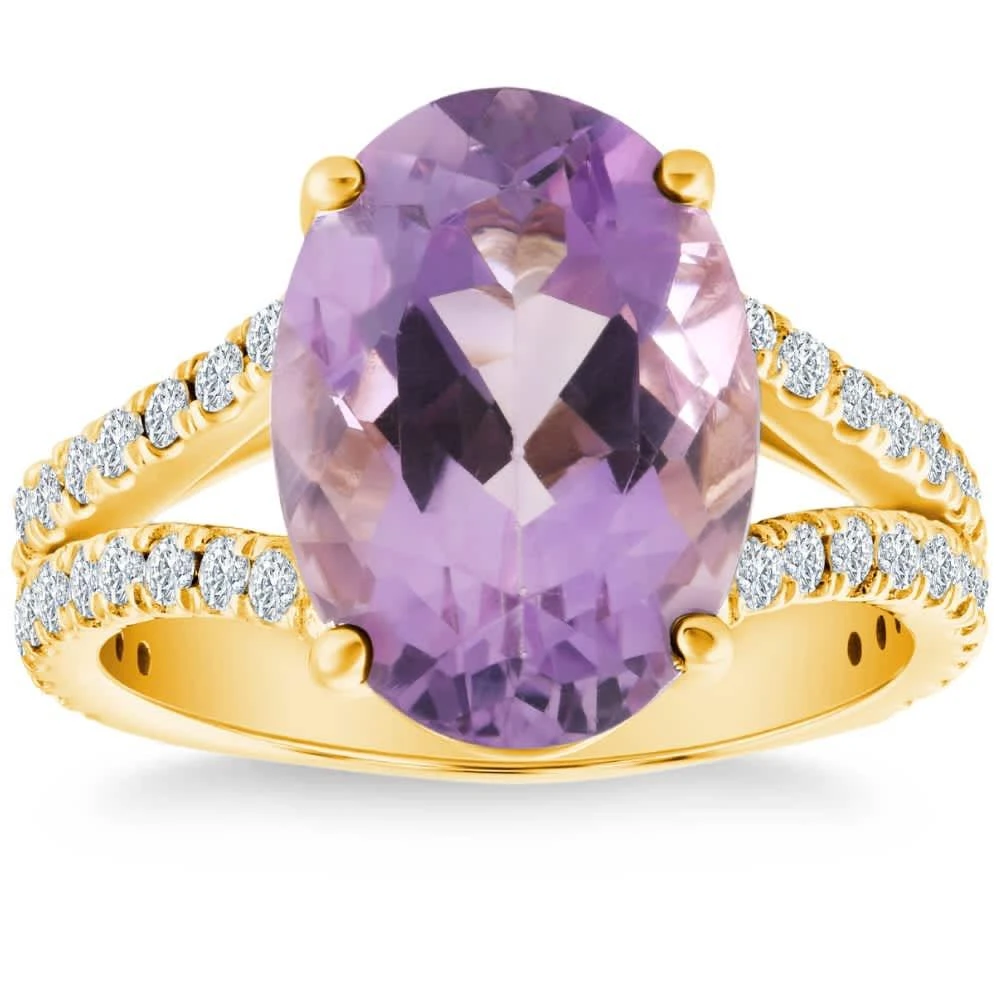 Pompeii3 4 3/4Ct Amethyst Diamond Split Shank Engagement Ring 14k White or Yellow Gold