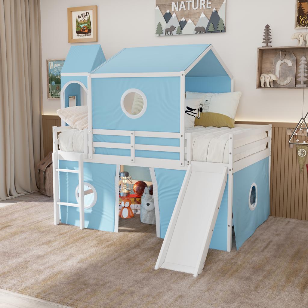 Streamdale Furniture Streamdale Full Size Loft Bed with Slide Tent and Tower