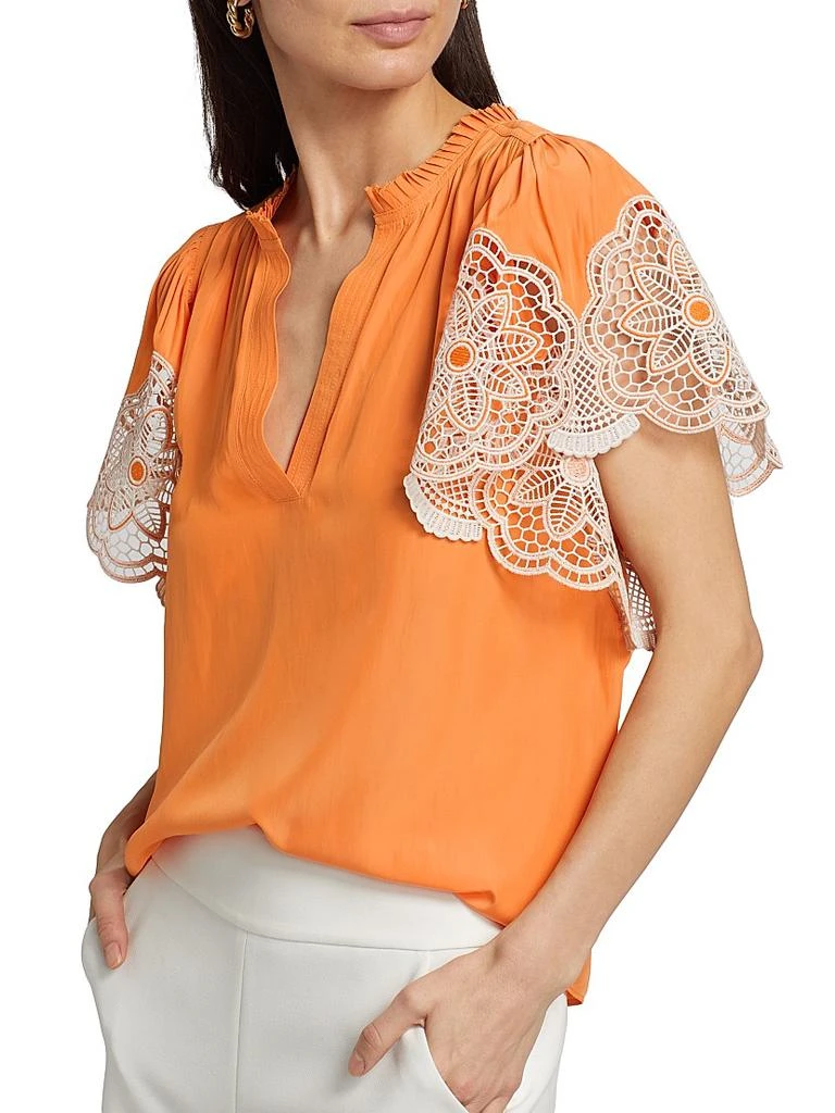 Ramy Brook Esti Lace-Trim Split Neck Flutter-Sleeve Top 6