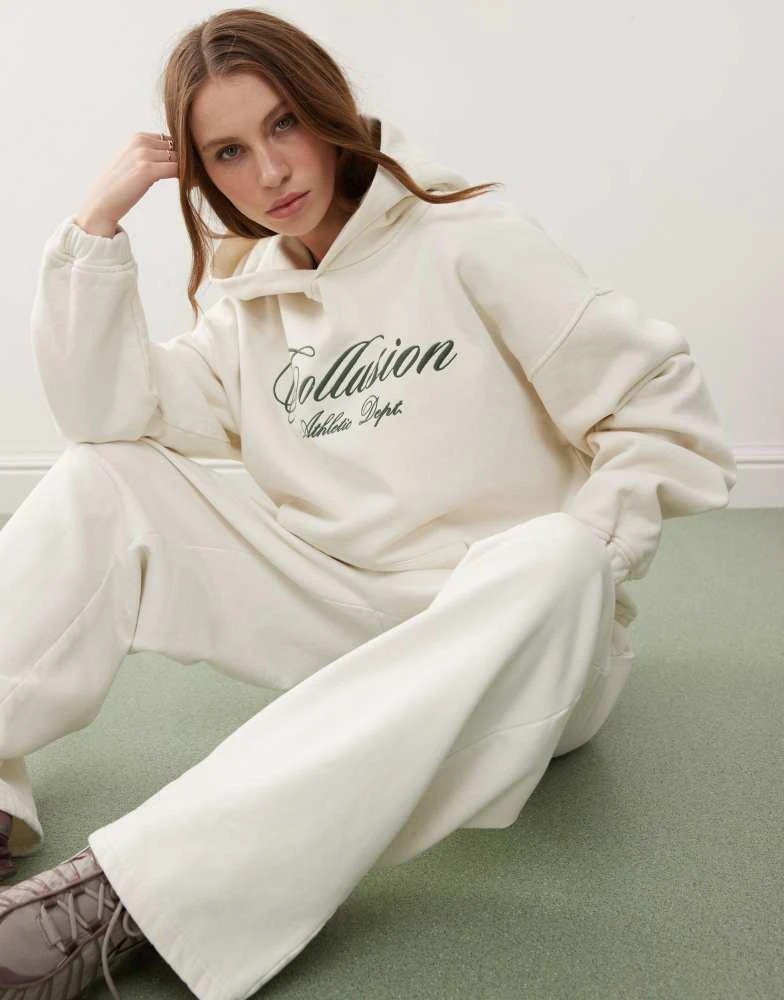 COLLUSION COLLUSION relaxed washed embroidery hoodie in ecru 1