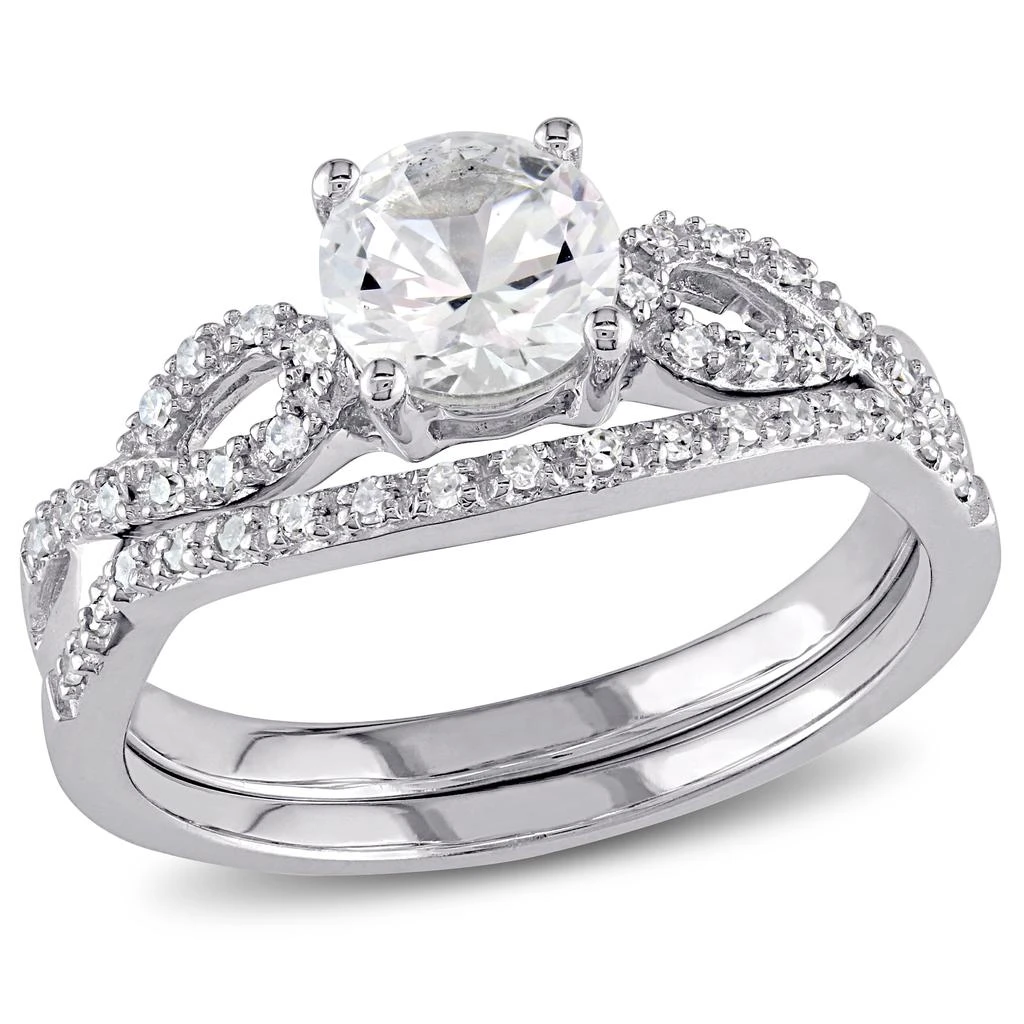 Mimi 
Max Created White Sapphire and 1/6ct TW Diamond Bridal Set in 10k White Gold