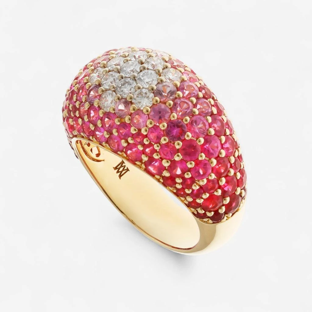 Alberto Milani Alberto Milani Ombre 18K Yellow Gold Diamond, Pink Sapphire 
Ruby Dome Ring Sz. 7 R0200E-7