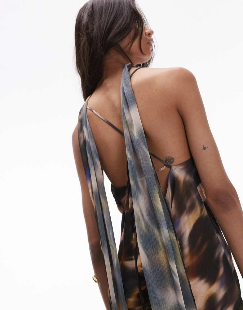 Topshop Topshop cowl slip midi dress in blurred multi print with scarf 3