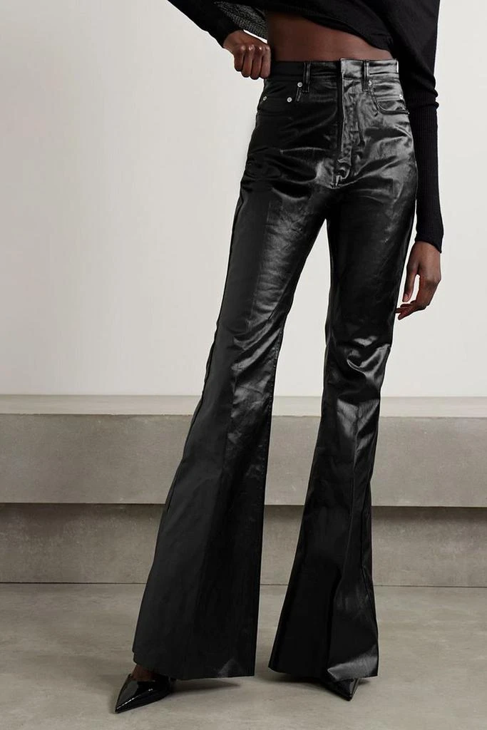 Rick Owens Bolan coated cotton-blend twill flared pants 3