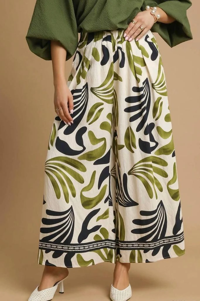 umgee Umgee - Tropical Leaf Print Wide Leg Pants 1