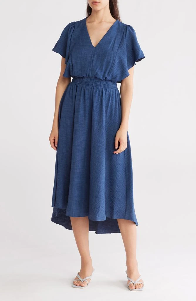 DKNY Flutter Sleeve Smocked Waist Fit & Flare Dress 1