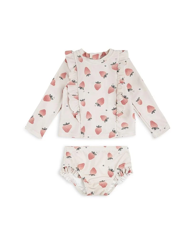 Petit Lem Girls' Strawberry Print Long Sleeved Rash Guard Two Piece Swimsuit - Baby 1