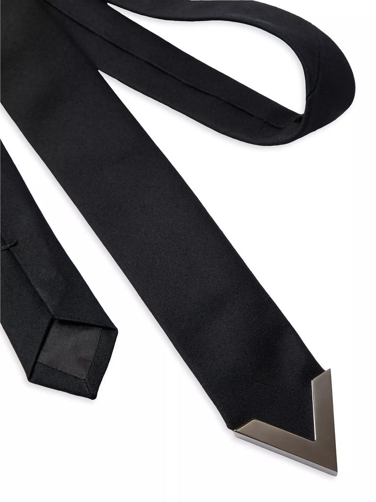 Valentino Wool and Silk Valentie Tie with Metal V Appliqué