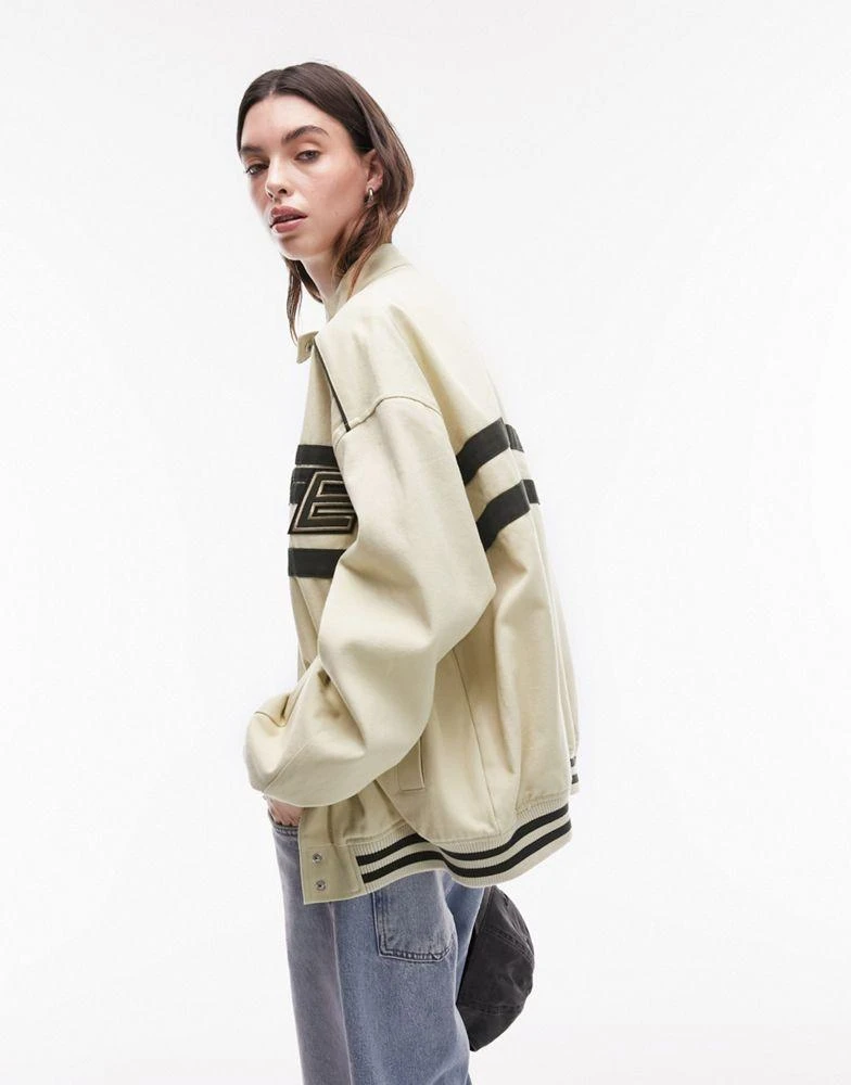 Topshop Topshop oversized cotton racer jacket in cream 3