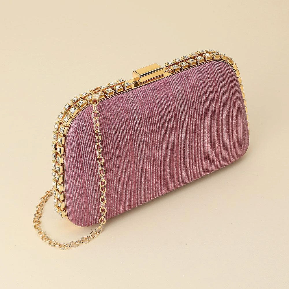 FASHNZFAB Rhinestone Trim Around Sparkle Crossbody Evening Clutch Bag 1