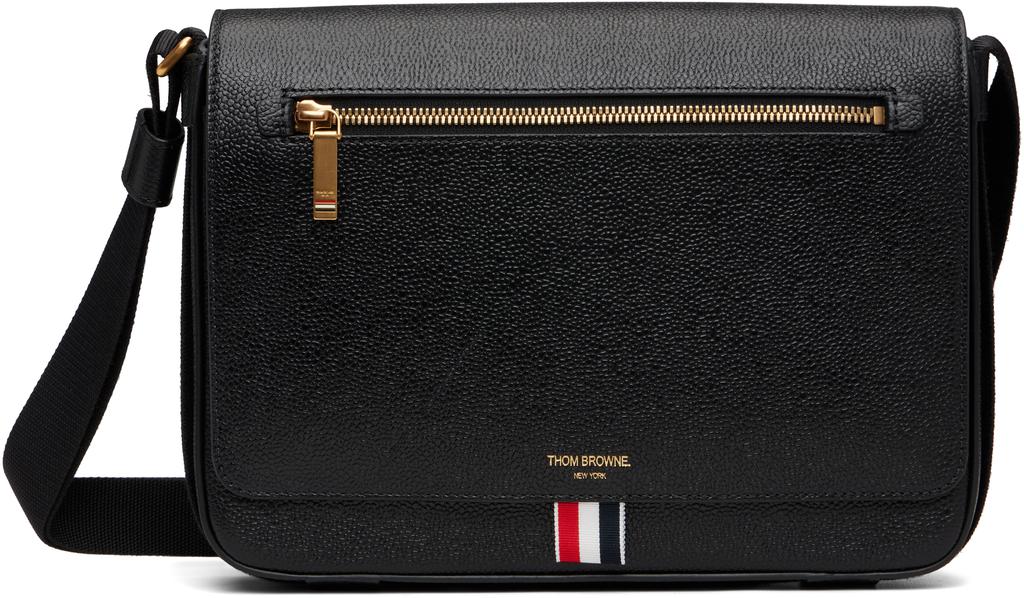Thom Browne Black Pebble Grain Reporter Bag