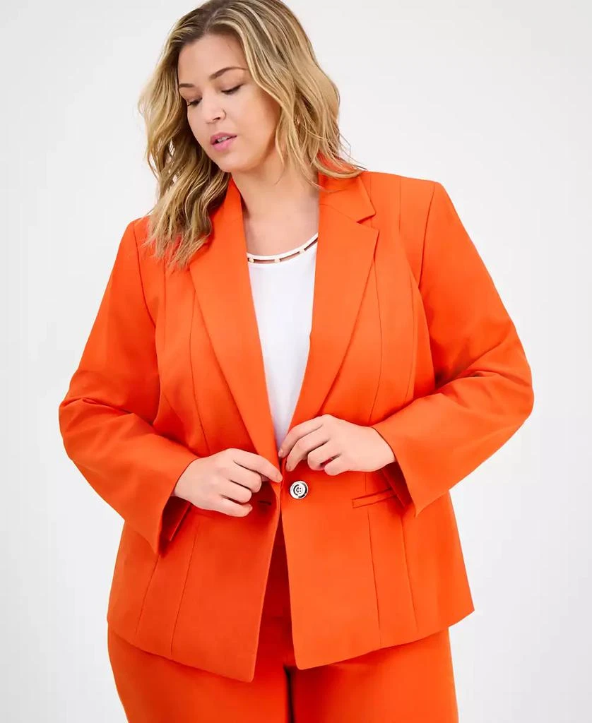 Kasper Plus Size Notched Collar Paneled One-Button Blazer 1