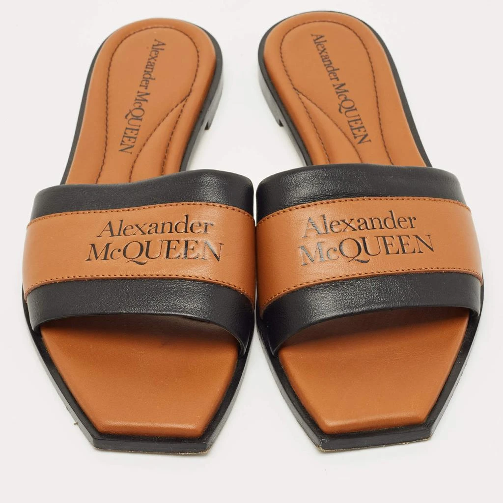 Shop Alexander McQueen Brown/Black Leather Flats Slide Size  display picture 1