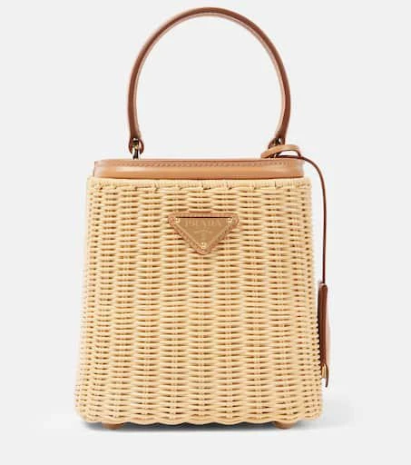 Prada Panier Mini woven leather-trimmed bucket bag 1