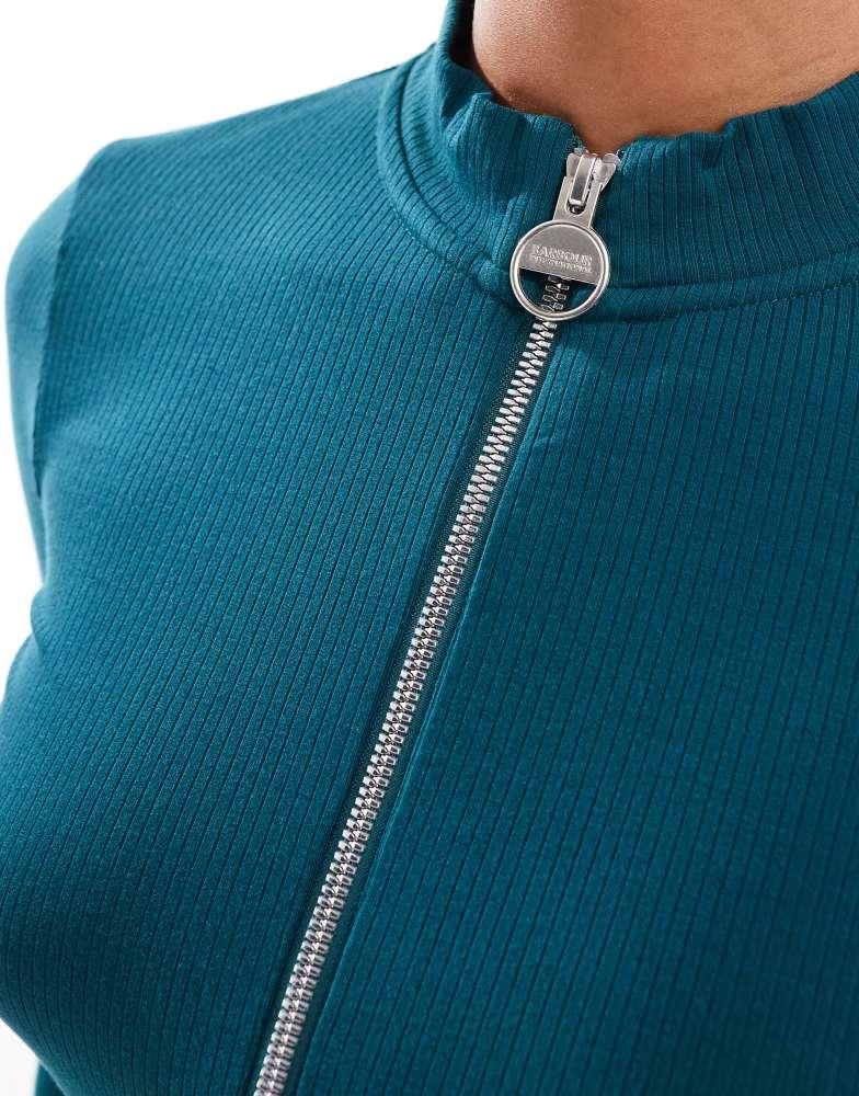 Barbour Barbour International Myla full zip rib top in deep teal exclusive to asos