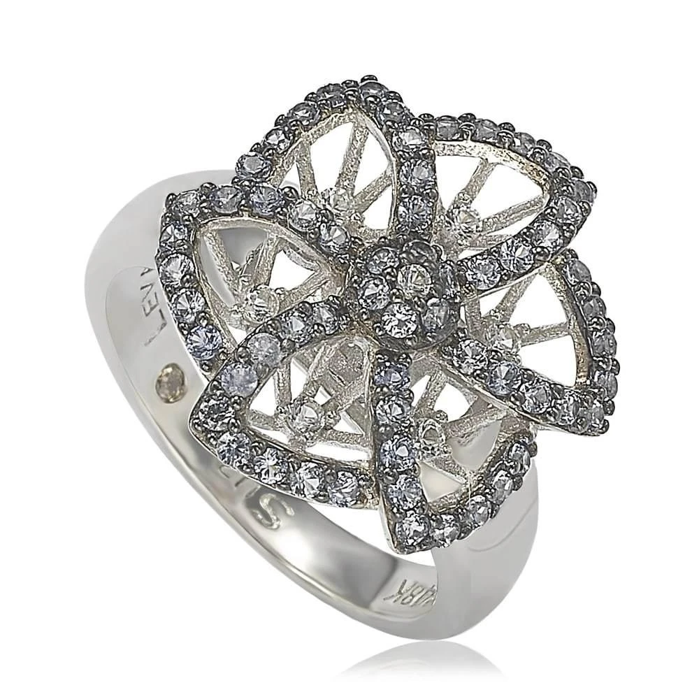Suzy Levian Sterling Silver Sapphire 
Diamond Abstract Flower Ring - Blue