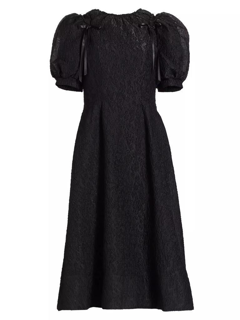 Simone Rocha Cloqué Puff-Sleeve A-Line Midi-Dress