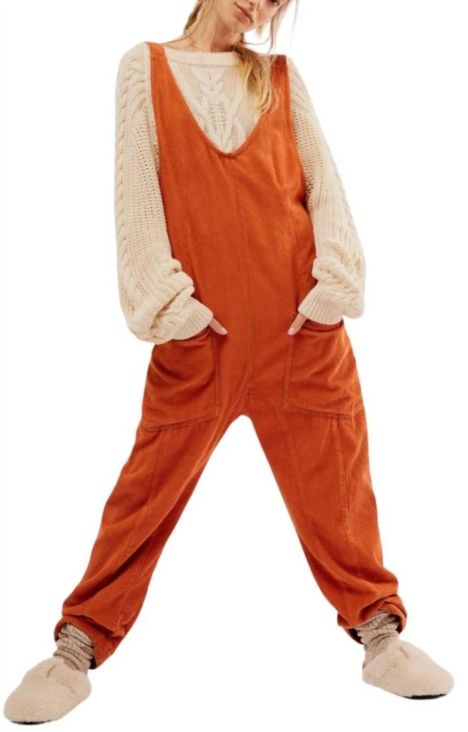 Free People High Roller Cord Jumpsuit In Orange 1