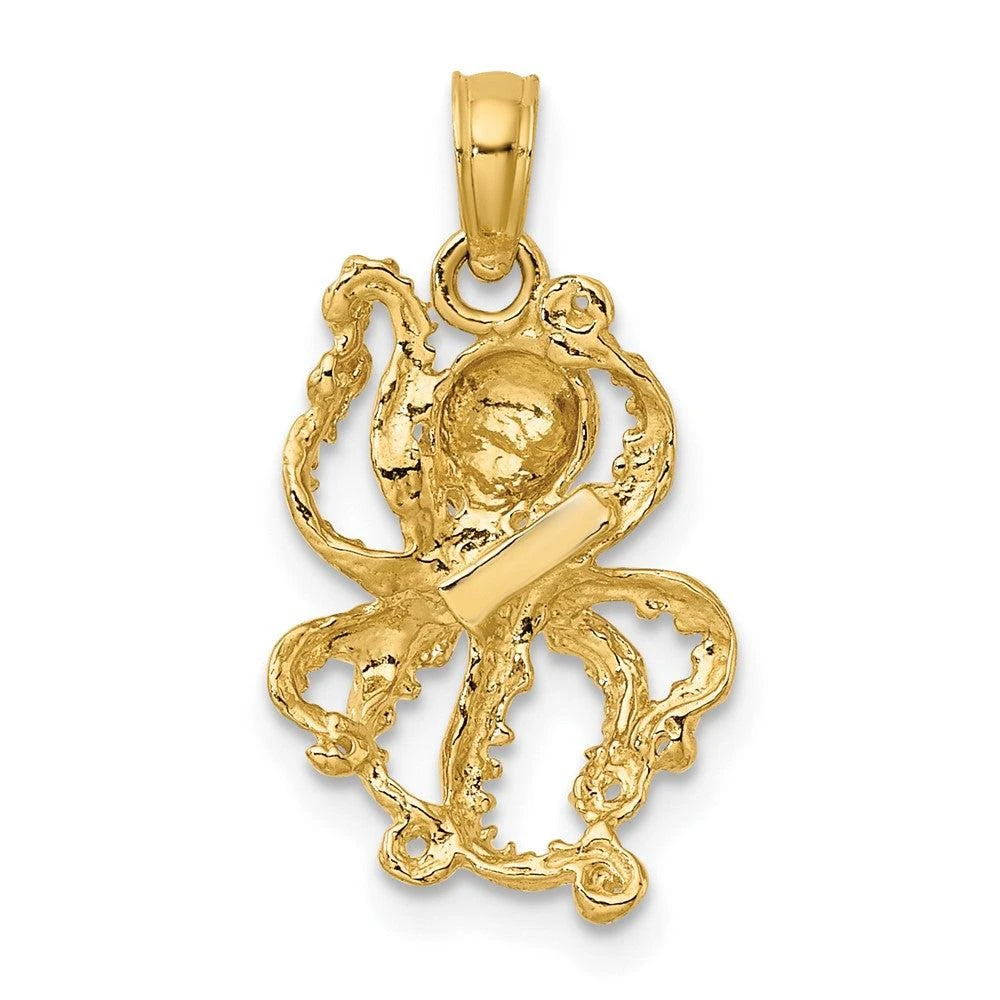 Diamond2Deal 10k Yellow Gold 2-D Textured Octopus Charm Pendant 4