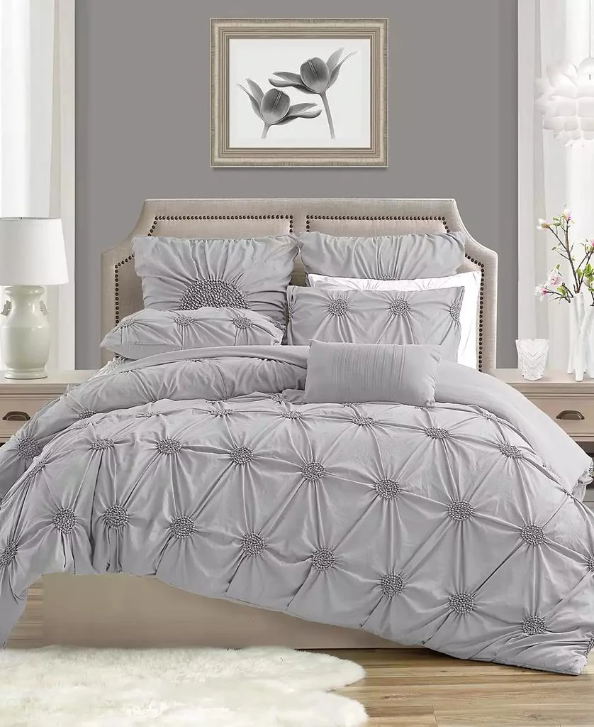 Macy's Cathay Home Inc. Charming Ruched Rosette Duvet Cover Set 1