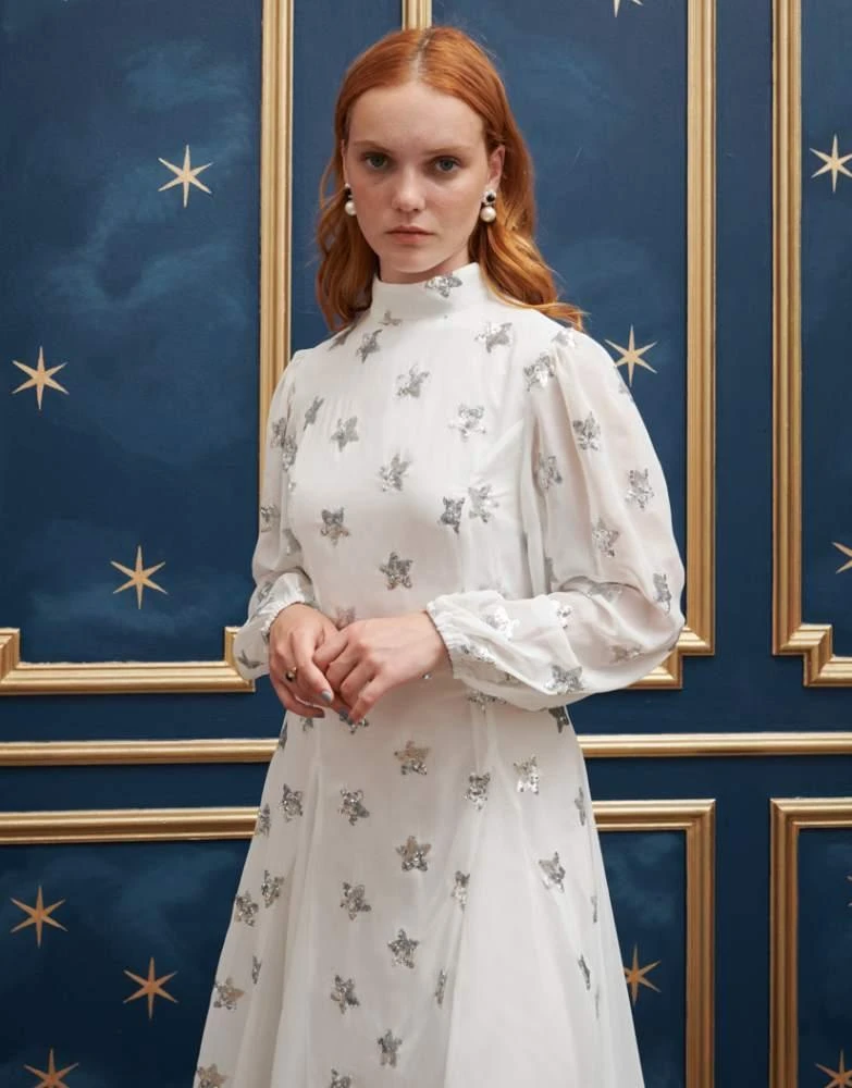 Shop Sister Jane long sleeve star embellished midaxi dress in winter white  on Sale at BeyondStyle – Get 20% Off Sister Jane long sleeve star  embellished midaxi dress in winter white with
