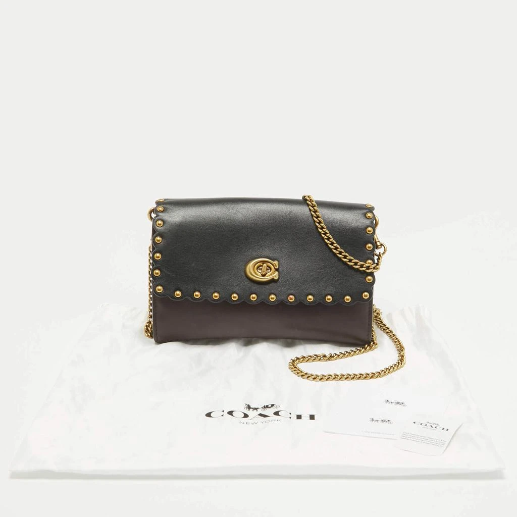 Coach Coach Black/Burgundy Leather Scallop Studded Marlow Crossbody Bag 10