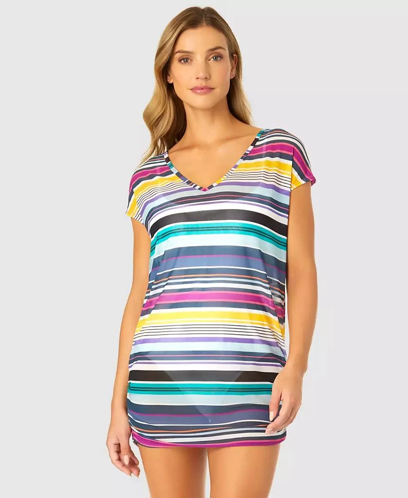 Anne Cole Women's Barcode Stripe Mesh T-Shirt Swim Cover-Up 3