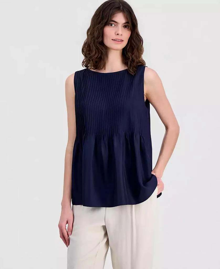 Eileen Fisher Women
s Pleated Silk Bateau Neck Tank Top
