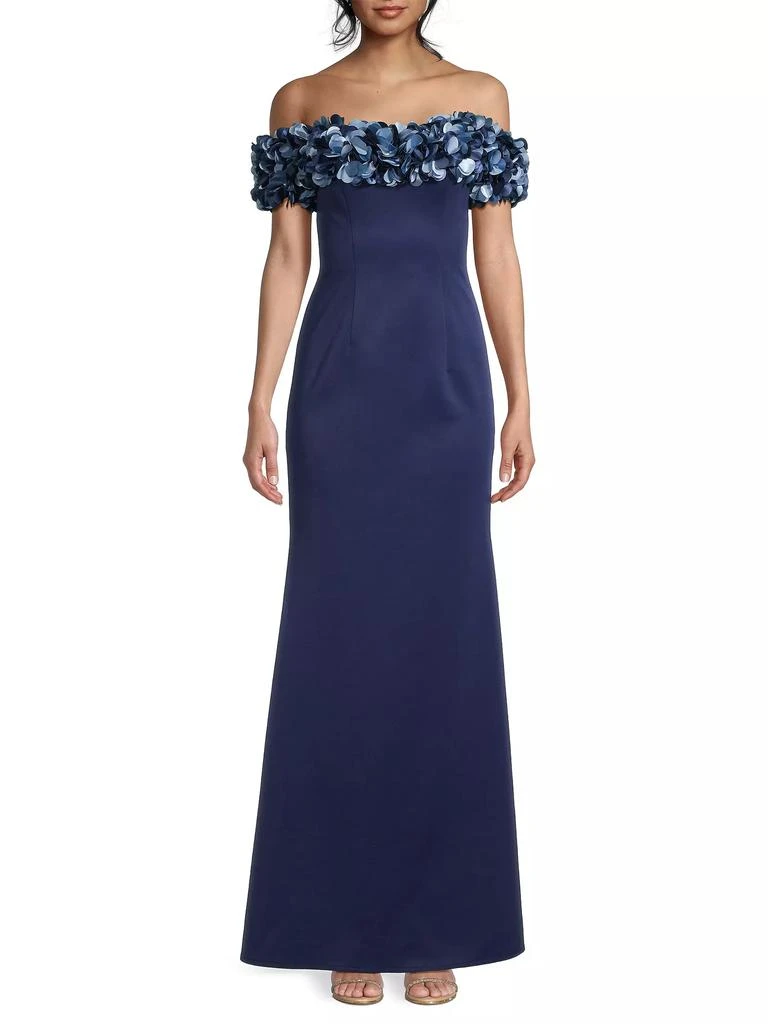 Basix Black Label Off-The-Shoulder Petal-Neck Column Gown 3